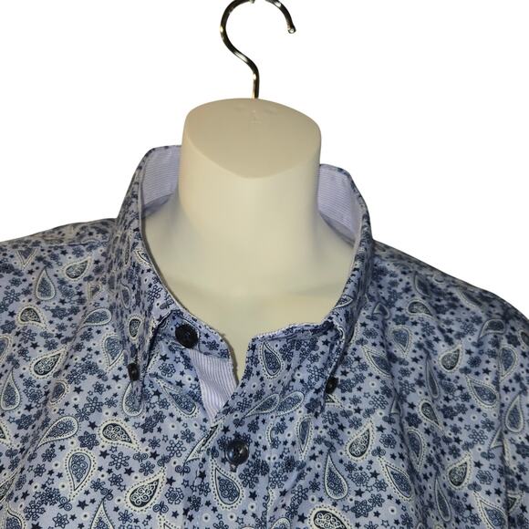 Attore Camicia Mens XXXL Long Sleeve Button Down Shirt Blue Paisley Flip Cuffs - Picture 3 of 11